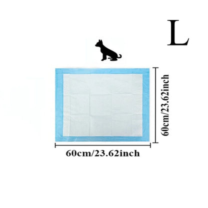 Size chart L: puppy pad measuring 60 x 60 cm / 23.62 x 23.62 inch, with a dog silhouette above it