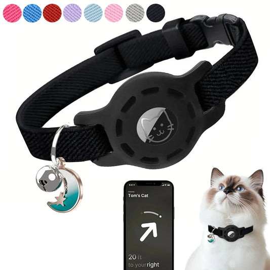 Adjustable AirTag Pet Collar with Bell – Elastic Nylon GPS Tracker Holder for Cats & Small Dogs