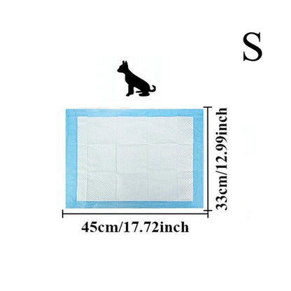 Size chart S: puppy pad measuring 45 x 33 cm / 17.72 x 12.99 inch, with a dog silhouette above it
